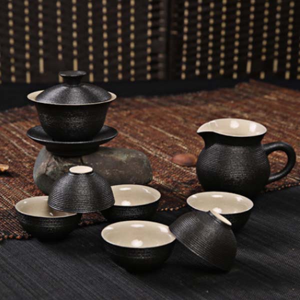  5Cgo 39012010676 複古黑鐵繡釉功夫茶具套裝高檔禮品茶具套組半手工打造喝茶配件 8件 LAY73200