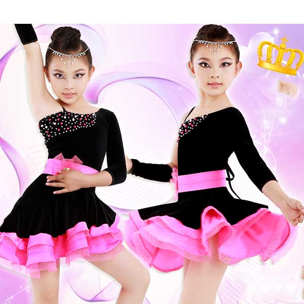 5Cgo  520827930623 兒童拉丁舞服裝 燙鑽少兒女童拉丁舞裙演出比賽表演服裝 GSX02100