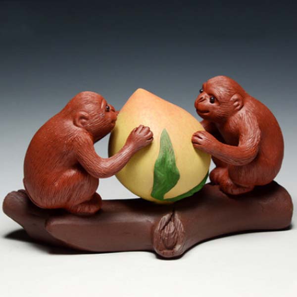 5Cgo 524904621195 宜興紫砂壺功夫茶寵可愛雕塑工藝品茶玩擺件猴年禮物十二生肖猴子    LAY01100