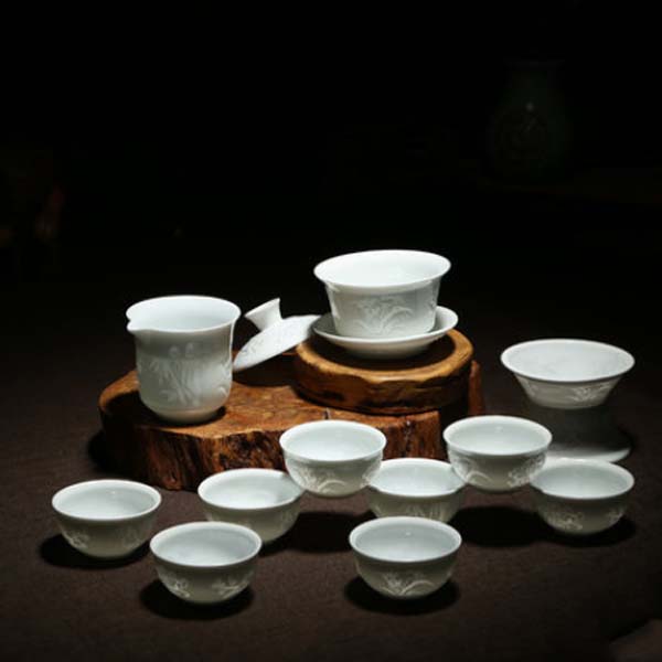 5Cgo  44758376365 高檔白瓷整套功夫陶瓷玲珑茶具套裝三才蓋碗過濾茶杯茶藝 11頭   LAY87000