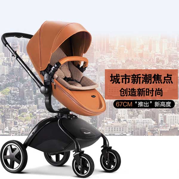 5Cgo 524289221466 Pouch高端奢華概念高景觀嬰兒推車折疊可坐可躺寶寶推車嬰兒車  皮藝款 GSX99320