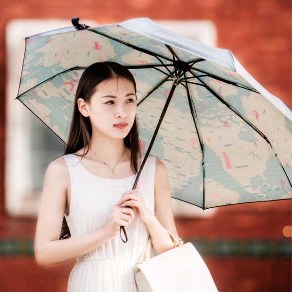 5Cgo 528432519204 環球世界複古晴雨傘 韓國創意折疊黑膠傘 手動款三折太陽傘女 GSX72000