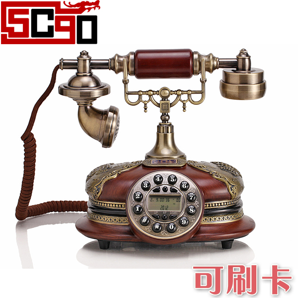 5Cgo 73242050099 佳話坊歐式電話機紅色復古電話座機仿實木座機家用商用 來電顯示藍光背光一帆風順 PFG90300