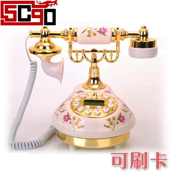 5Cgo 9967450820  佳話坊韓式田園陶瓷轉盤仿古電話座機白色複古電話機時尚創意 SHM84100