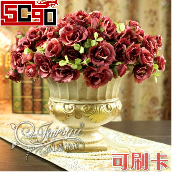 5Cgo 歐式家居擺設婚房喬遷裝飾仿真花絹花紅玫瑰套裝 5枝一組 P59000