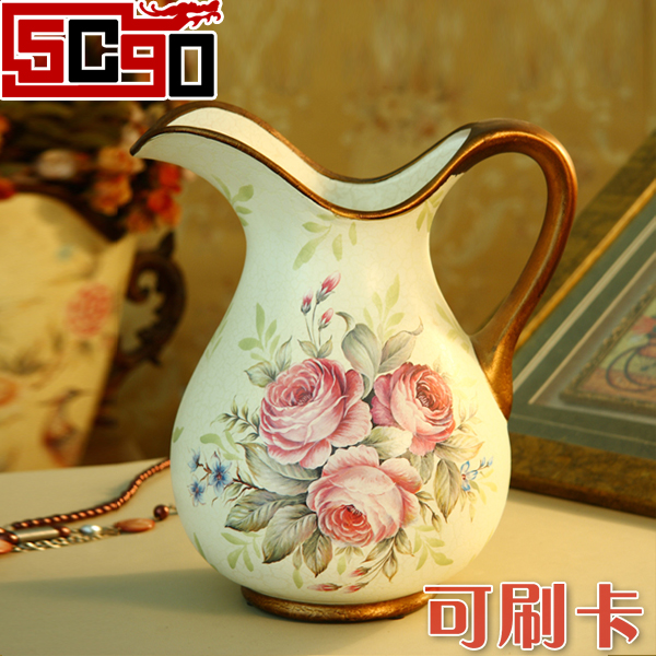 5Cgo 17288636217特惠 歐式擺件家居飾品玫瑰陶瓷花瓶 彩绘花瓶 P02100