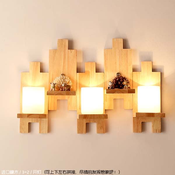 5Cgo 528477216844 簡約現代北歐實木壁燈設計創意客廳臥室床頭過道拼接圖個性燈具--3+2款  LYP50500