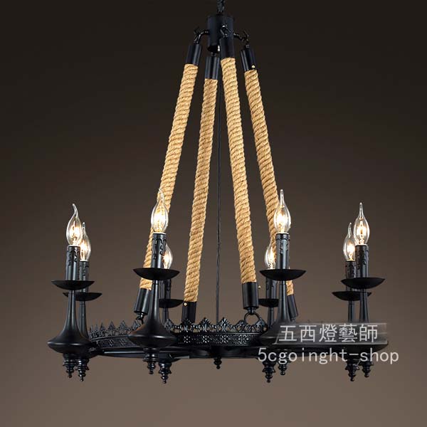 5Cgo 45071959935 北歐美式麻繩吊燈個性復古臥室燈設計師的餐廳吊燈--長款  LYP99600