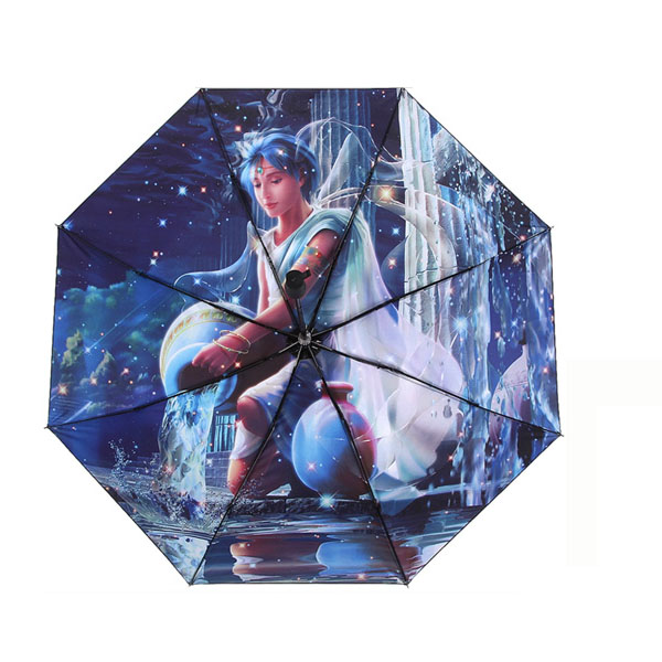 5Cgo 528330859493 小黑傘韓國創意12星座黑膠三折傘女士防曬防紫外線防風兩用晴雨傘   GSX92000