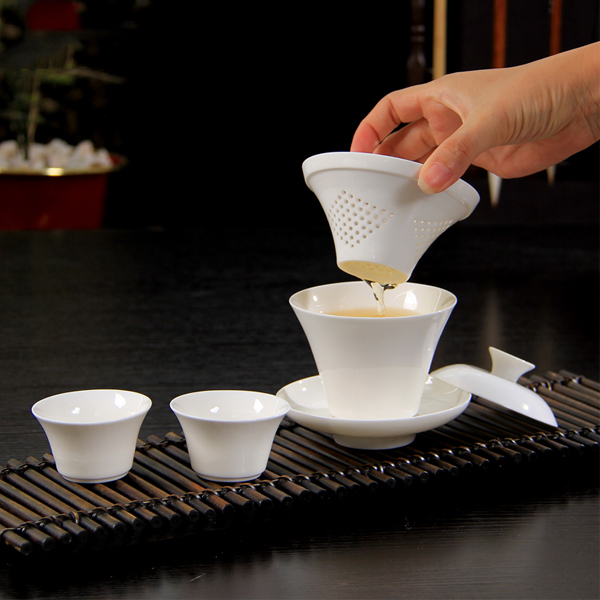 5Cgo 521655558189 旅行陶瓷茶杯蓋碗快客杯兩杯白瓷過濾功夫茶具套裝用品 HZS53000