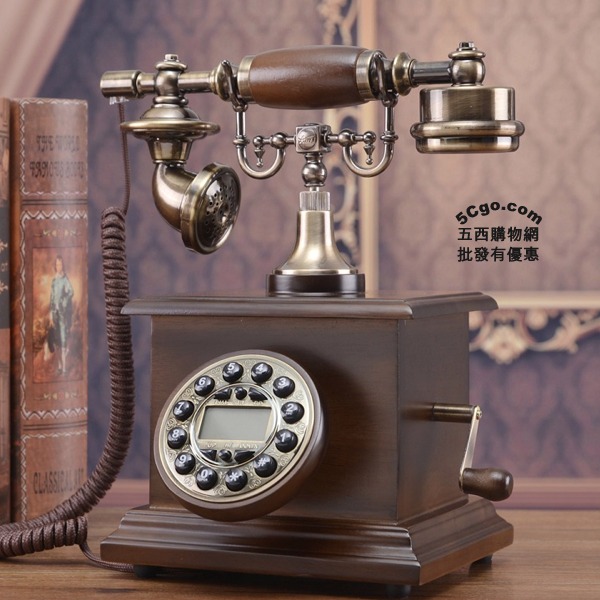 5Cgo 521264445906 實木頭仿古電話機歐式古典老式家用商用電話工藝裝飾復古座機-背光免提 AGL84200 