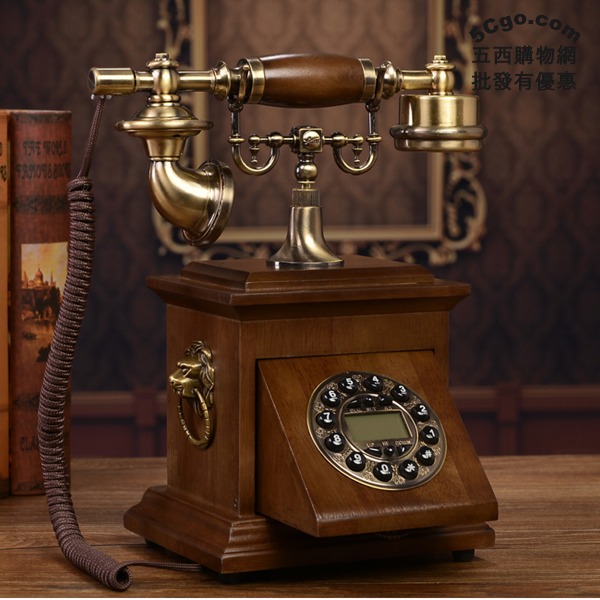 5Cgo 525112524970 歐式實木木頭電話機仿古復古家用電話座機老古董來電顯示重撥鍵-背光免提 AGL80200 