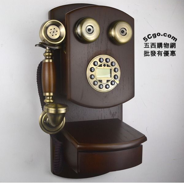 5Cgo 40683566045 歐式木質木頭電話機仿古復古家用電話座機老古董牆壁掛式免提重撥-按鍵撥號 AGL01300 