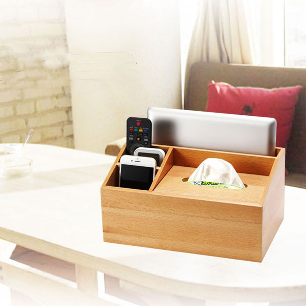 5Cgo 529435089487 木亞方舟榉木實木紙巾盒桌面收納盒遙控器盒獨特多功能收納盒 大號   GSX92100