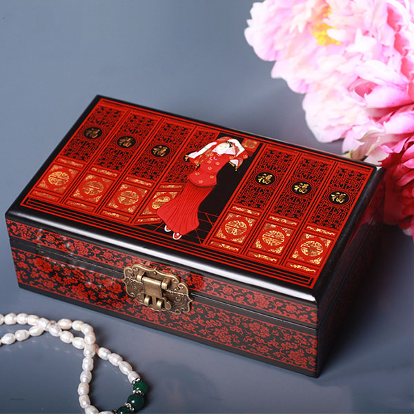 5Cgo 41047881083 木質古典雙層首飾收納盒 紅色結婚首飾盒閨蜜結婚禮物多格飾品盒   GSX95100