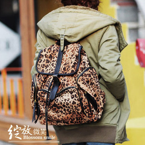 5Cgo 13861139397 優質加厚版豹紋PU皮包 學生背包書包 休閑包女包後背包 MIK84000