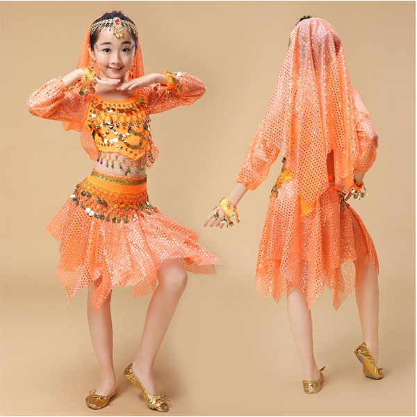 5Cgo 530944947888 霓莎 少兒印度舞服裝新款 肚皮舞演出服 兒童短裙套裝表演服  GSX17000
