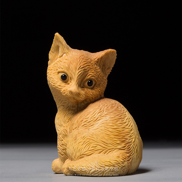 5Cgo 528700677441 黃楊木雕創意家居精品把玩手把件雕刻工藝品招財貓擺件貓咪  HZS62100