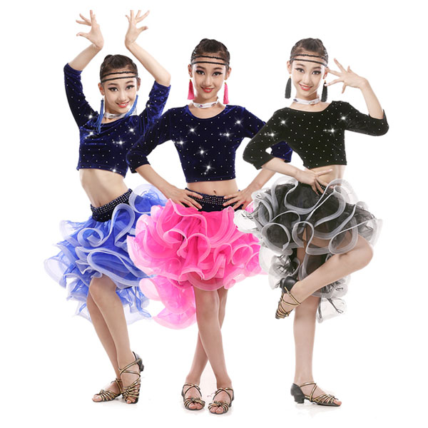 5Cgo 534150410904 兒童專業拉丁舞表演服新款女童亮鑽分體拉丁舞裙少兒拉丁比賽服裝   GSX88000