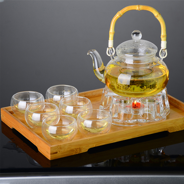 5Cgo 520540640376 竹提梁玻璃茶壺加厚耐熱玻璃花茶壺功夫紅茶具過濾衝茶器套裝  HZS45000