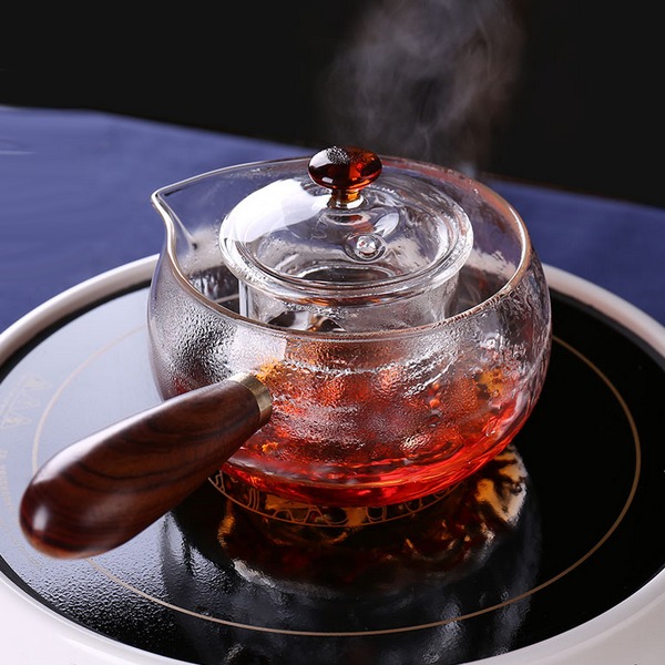 5Cgo 544162549948 耐熱玻璃壺煮茶壺泡茶壺可明火燒煮茶盤器側把加厚煮水壺養生壺側把壺 AGL99000