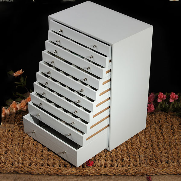 5Cgo 14136362273 韓式十層抽屜式首飾盒木質 首飾箱 超大容量化妝箱 飾品收納盒  GSX89300