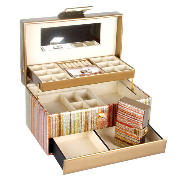 5Cgo 522950641789 歐式首飾盒公主歐式飾品收納盒韓國式木質帶鎖珠寶化妝箱    GSX98100