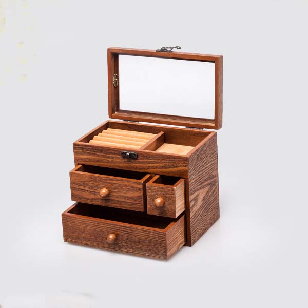 5Cgo 40023451051 簡約複古風中式複古首飾盒木質飾品盒耳釘項鏈戒指盒珠寶首飾收納盒子   GSX87100