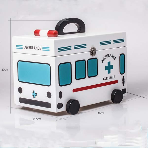 5Cgo 40375374981 木質兒童醫藥箱手提家用實木質可愛卡通寶寶藥品收納盒便攜   GSX95100