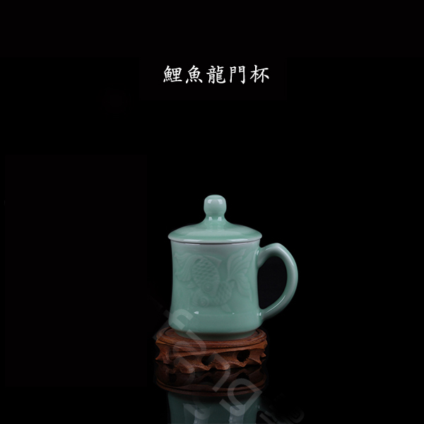 5Cgo 19937708145  龍泉青瓷陶瓷茶具辦公室杯子創意水杯雅致金魚泡茶杯  HJT95000
