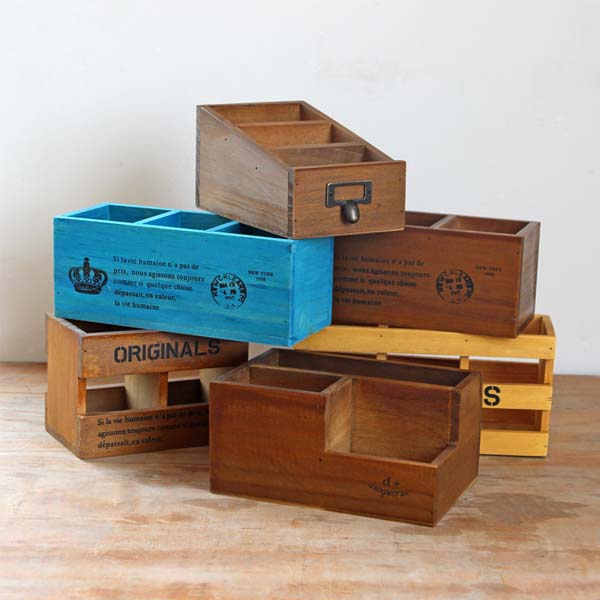 5Cgo 40269334606 zakka復古辦公桌桌面小木盒木質收納盒多用途展示架收納木質筆筒收納架-2個 XMJ43000