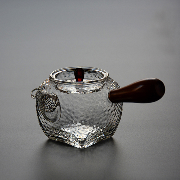 5Cgo 545972832867 手工耐熱玻璃茶壺側把錘紋泡茶壺茶杯花茶壺耐高溫泡茶器茶具  HJT02100