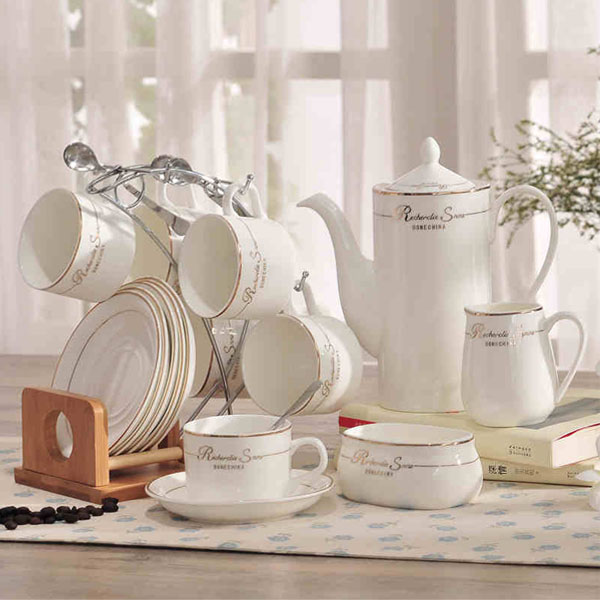 5Cgo 25056128613 陶瓷咖啡杯套裝歐式咖啡杯碟壺套裝英式下午茶紅茶茶具咖啡廳通用 海豚架款XMJ05100