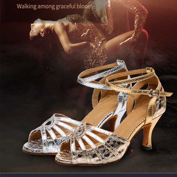 5Cgo 530523051160 拉丁舞鞋女成人中跟軟底舞蹈鞋夏季廣場交誼舞涼鞋跳舞鞋 室外膠底   GSX90100