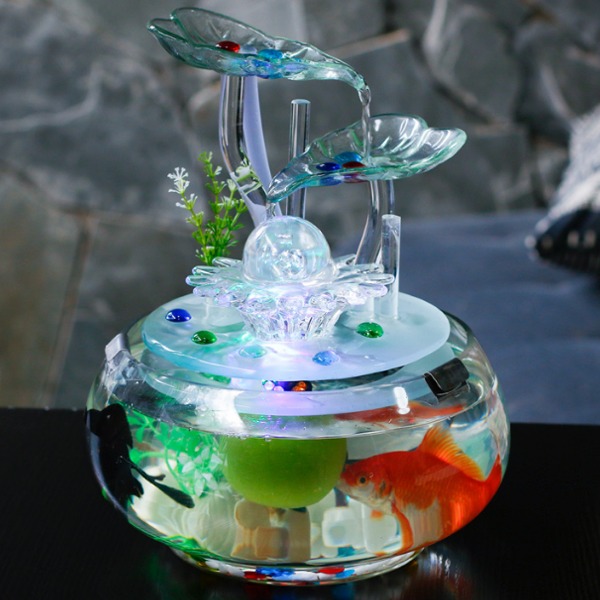 5Cgo 529607715011 水晶球滾珠家居裝飾品招財風水輪魚缸創意客廳桌面透明玻璃魚缸流水噴泉 AGL89100