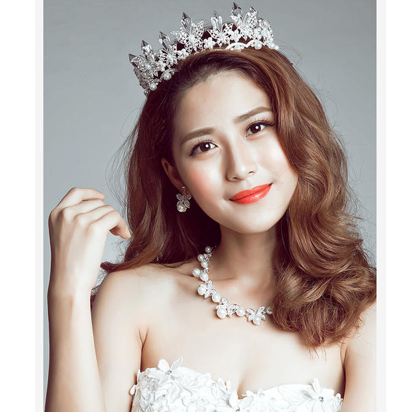 5Cgo 535344926674 爲愛加冕 新娘頭飾皇冠項鏈耳環三件套裝韓式結婚發飾婚紗配飾  GSX43100