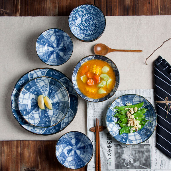 5Cgo 540125693269 日本進口有古窖創意日式和風 釉下青花手繪餐具套裝 碗盤碗碟套裝 釉下彩（8頭裝）XMJ89100