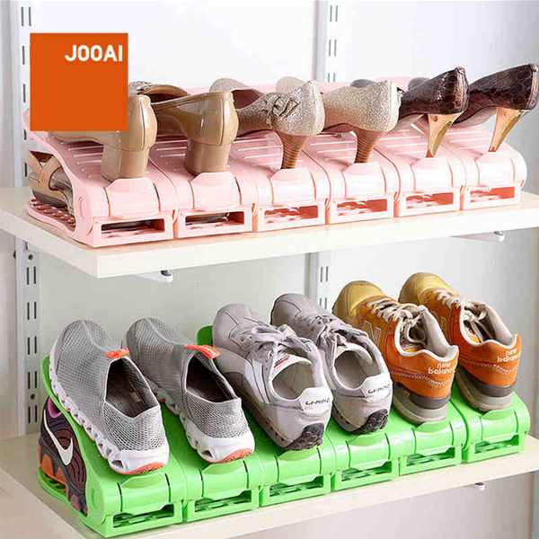 5Cgo 36806324938 簡易雙層單排收納鞋架一體式鞋架可調節高度置物架組合折疊鞋架收納用品居家好物 XMJ11000