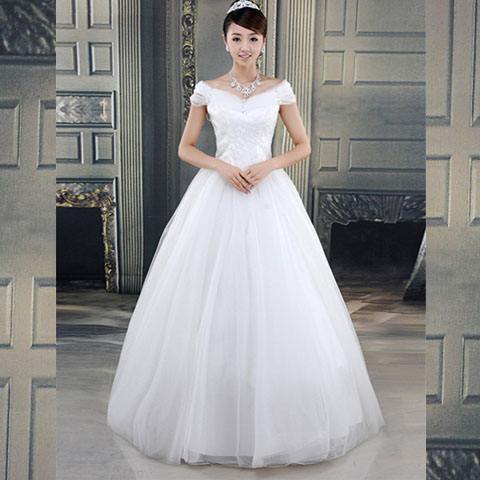 5Cgo  12388612582 韓版新娘婚紗 甜美公主婚紗 一字肩婚紗 晚宴、婚紗、洋裝、新娘、伴娘 MIK98100