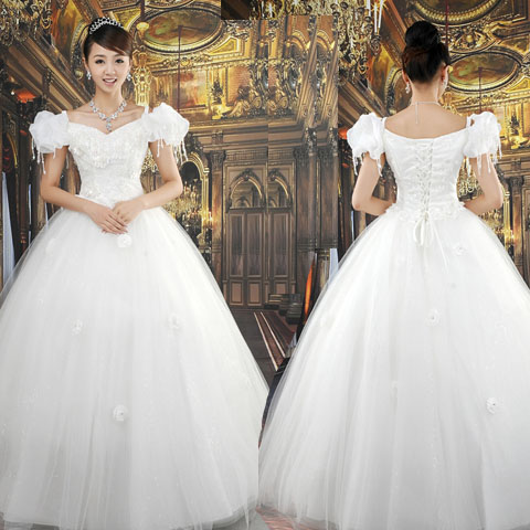 5Cgo  12294477858 韓版甜美公主齊地包肩婚紗 晚宴、洋裝、禮服、新娘、伴娘 MIK07300