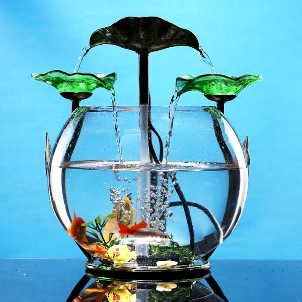 5Cgo 542267628675 創意玻璃魚缸小型流水噴泉擺件客廳辦公桌面歐式招財加濕器開業禮品喬遷新居住宅設計微景觀 CHX80200