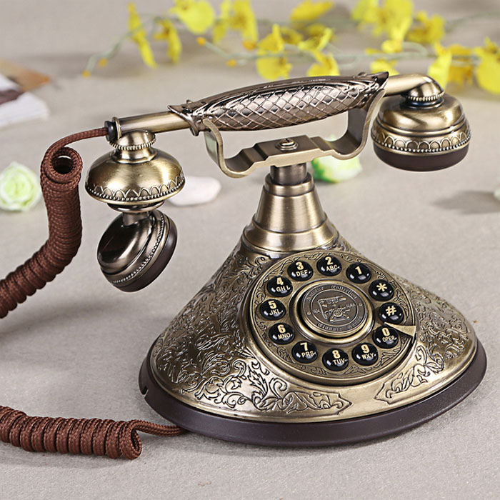 5Cgo 23781740999 歐式歷史感全銅仿古電話機青古銅金屬工藝古董復古時尚電話座機1935蒙娜麗莎 XMJ89200