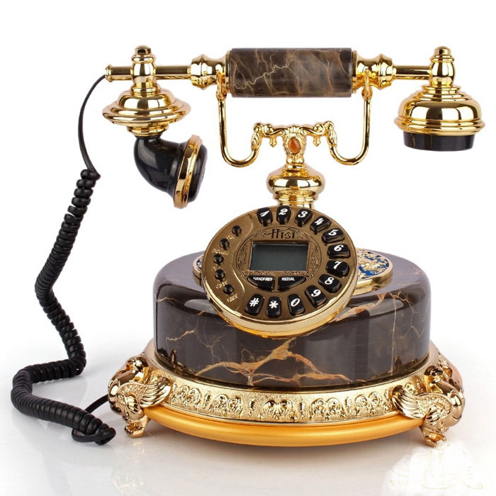 5Cgo 43348060813別墅高檔電話機古典歐式復古電話機木紋玉石客廳座機 富貴和平新古典電話 XMJ88110