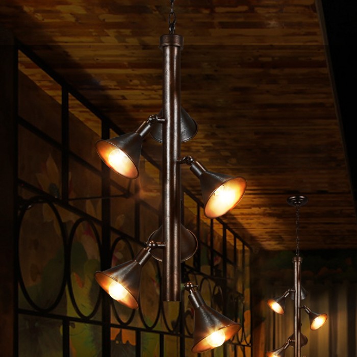 5Cgo 547435944804 工業風裝飾客廳餐廳咖啡廳飯廳走廊復古吊燈個性創意喇叭造型簡約燈具-六頭 LWY92300