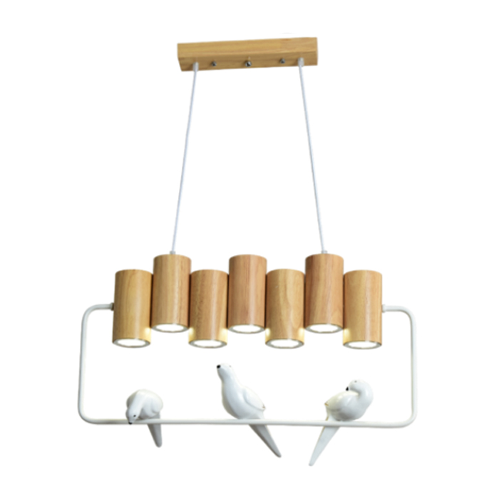 5Cgo 569309430610 北歐簡約創意實木餐廳吊燈創意個性多頭小鳥吧台飯廳吊燈燈飾原木大氣客廳吊燈燈具LWY35600
