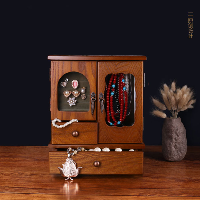 5Cgo 538336459246 木質首飾盒歐式飾品盒創意韓國公主珠寶盒首飾收納盒櫃仿古木質收納盒首飾櫃 HJT25300