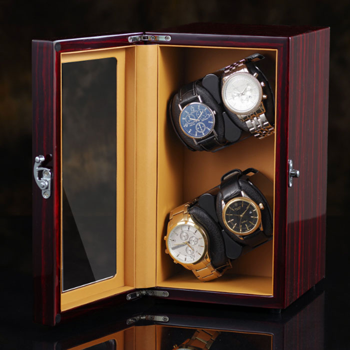 5Cgo 577550142704 德國搖表器實木轉表器手錶自動上鏈盒立式手錶盒收藏盒晃錶器-黑檀木立式4錶位 XMJ05500