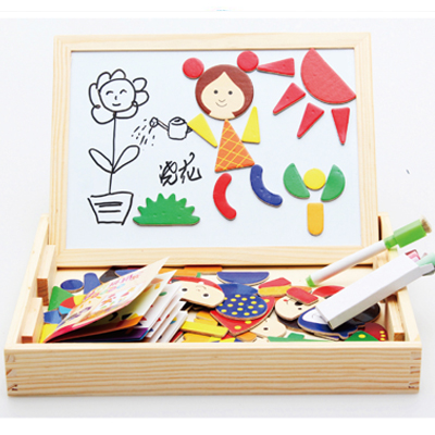 5Cgo 15586020097 木磁性拼拼樂木制玩具雙面畫板兒童益智積木立體拼圖木質積木 YAN03000