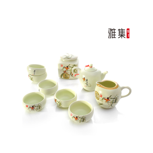 5Cgo 15075164830 高潔長青松鶴 鎏金浮雕 雅集陶瓷功夫茶具套裝套組 特價 SHM13100