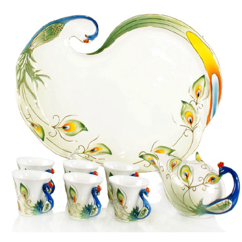  5Cgo  15825369330 雀之群舞茶具套裝特價陶瓷功夫紅茶壺整套茶盤 MIK843000